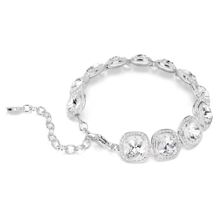 Una Angelic bracelet Cushion cut, White, Rhodium plated